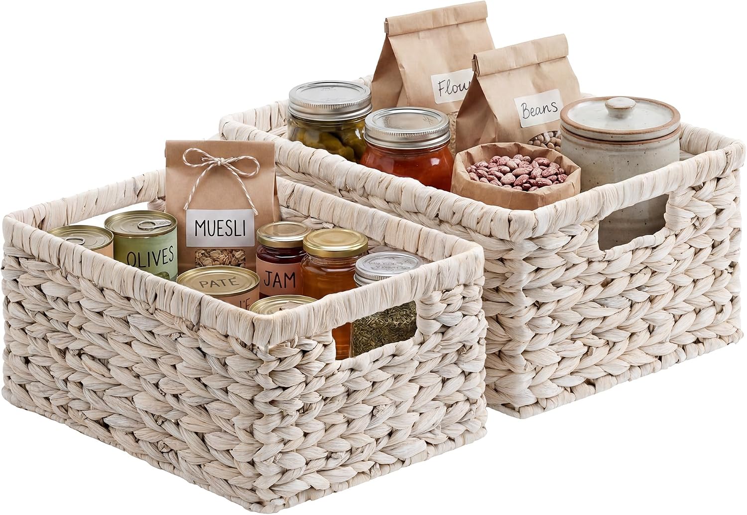 Natural Water Hyacinth Shelf Baskets - Set of 2
