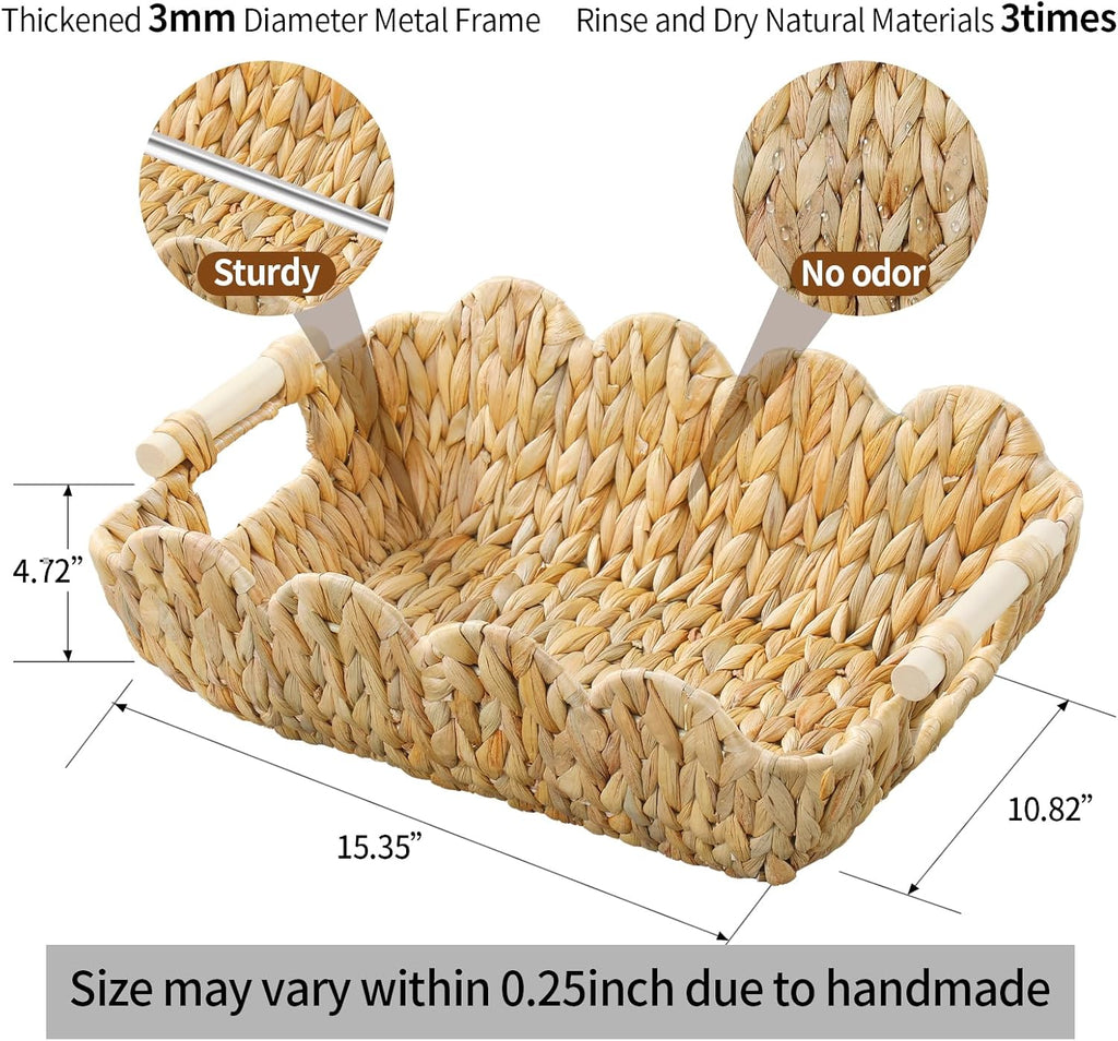 Scalloped Gift Baskets with Wooden Handles - Set of 2