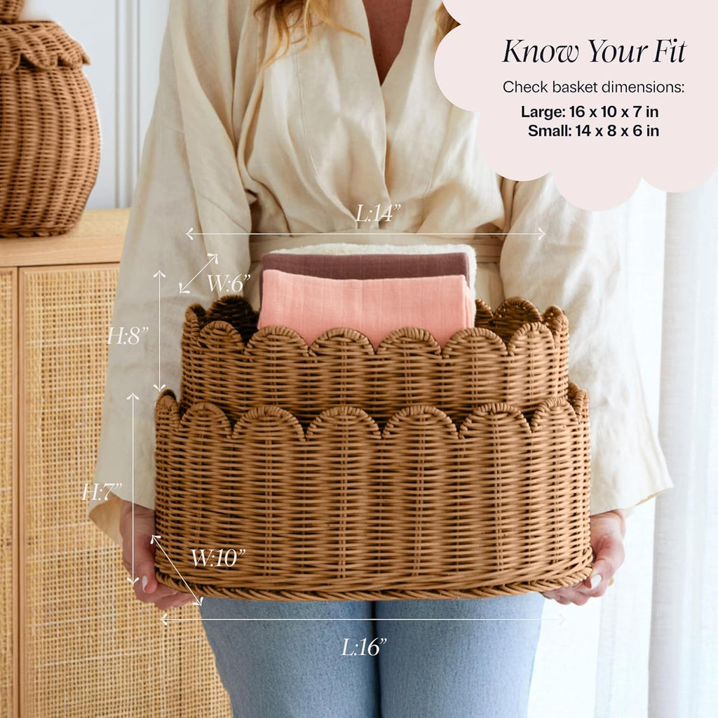 Mocha Scalloped Nursery Baskets - Set of 2