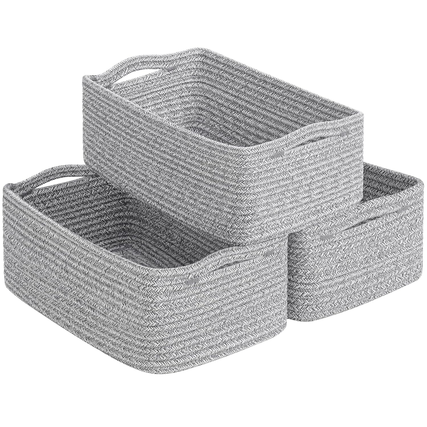 White & Brown Woven Storage Baskets - Set of 3
