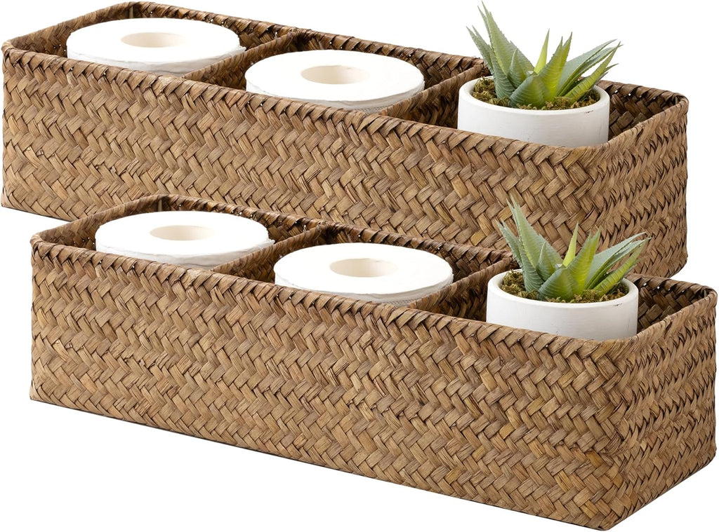 Water Hyacinth Toilet Tank Baskets - Set of 2