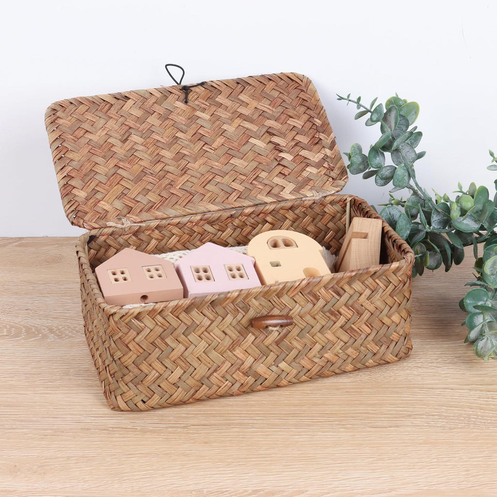 Small Seagrass Shelf Basket with Lid