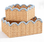 Blue Scalloped Wicker Baskets - Set of 2