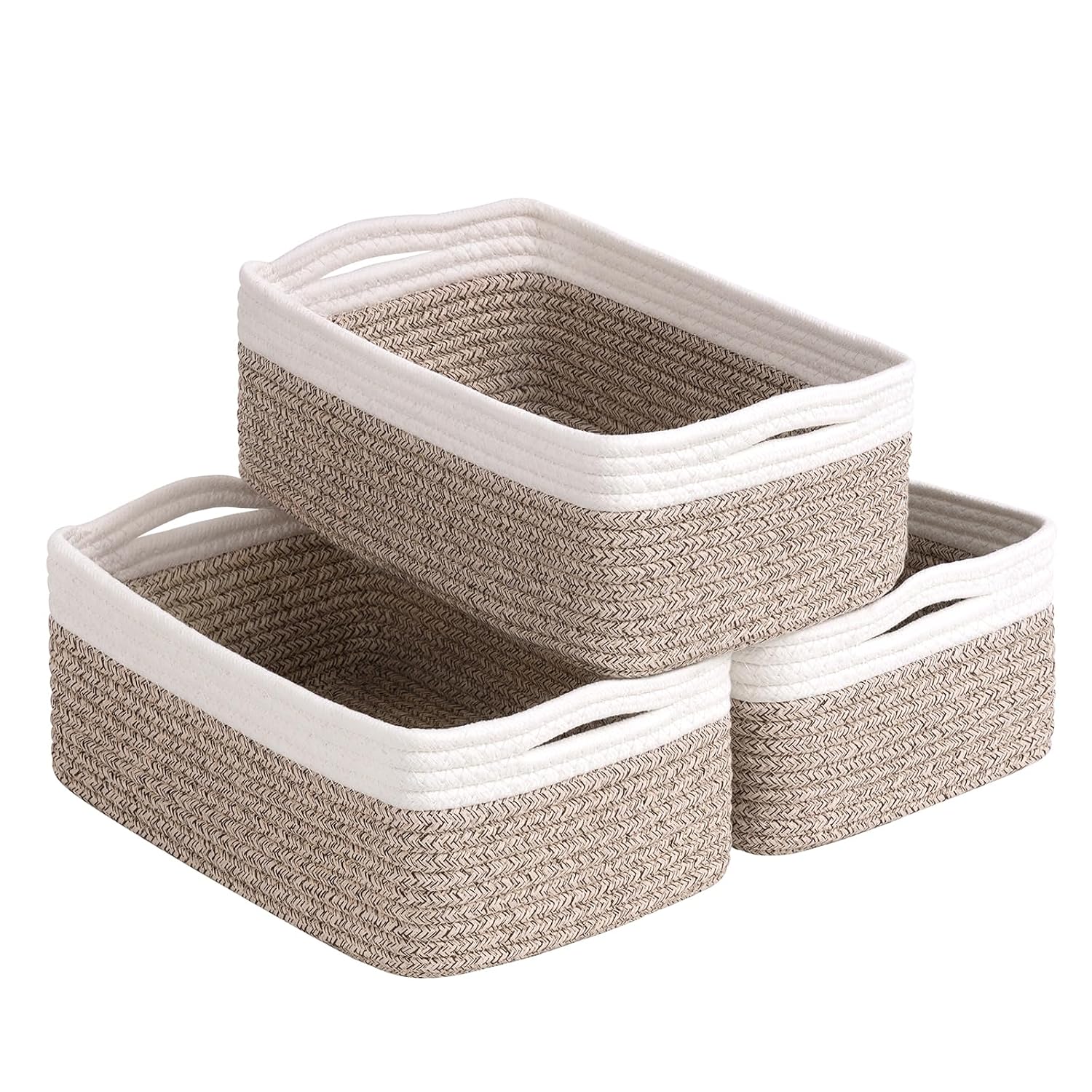 White & Brown Woven Storage Baskets - Set of 3