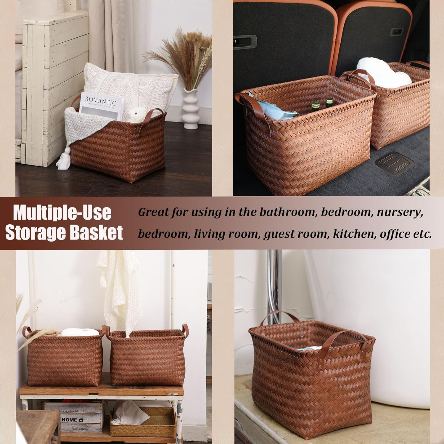 Large Handwoven Laundry Baskets - Set of 4