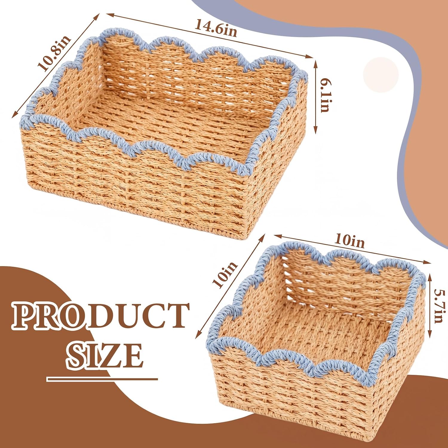 Blue Scalloped Wicker Baskets - Set of 2