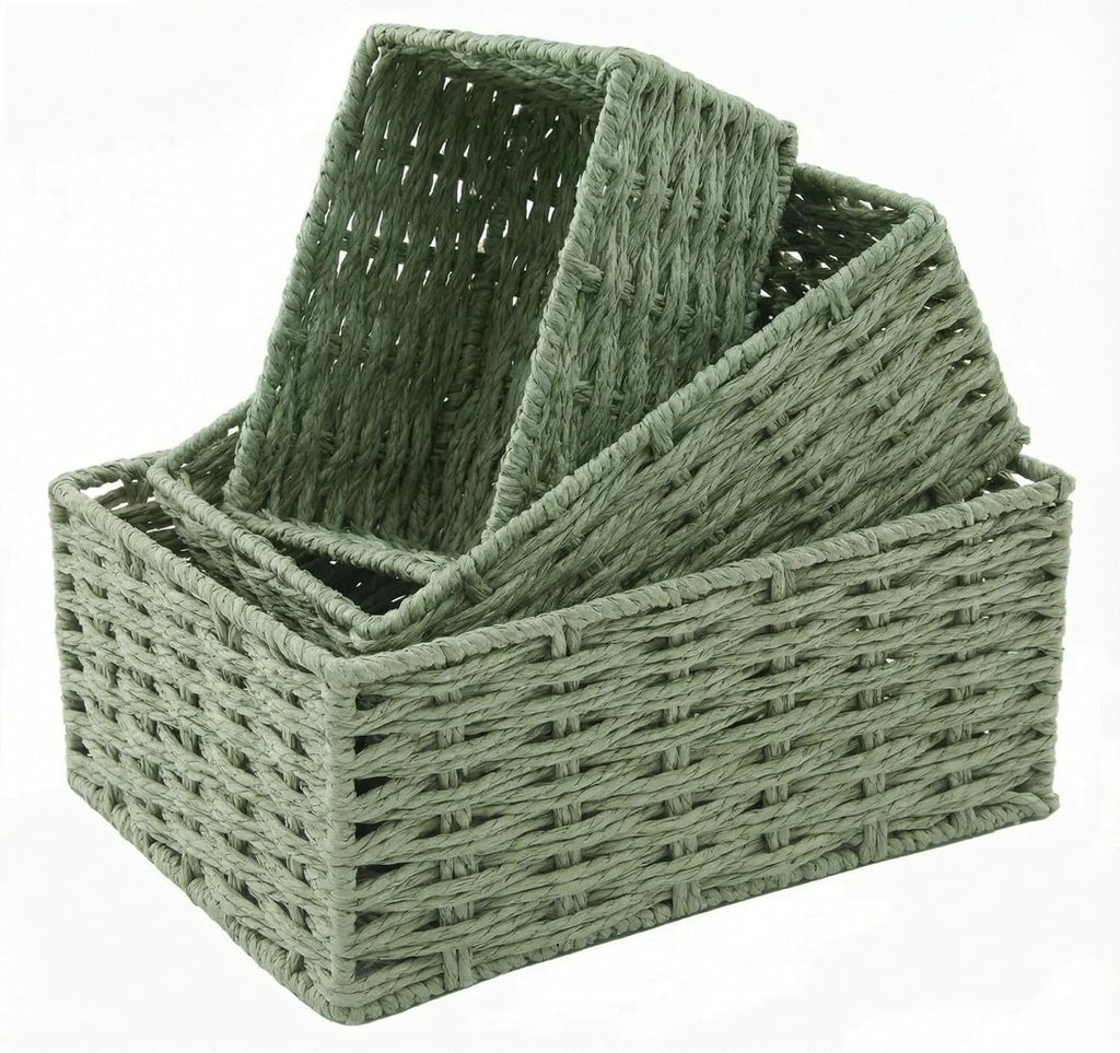 Natural Paper Rope Storage Baskets - Set of 3
