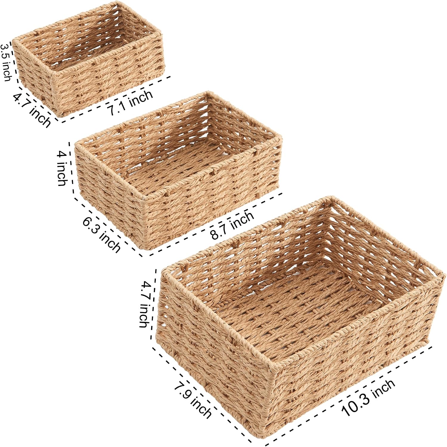 Natural Paper Rope Storage Baskets - Set of 3