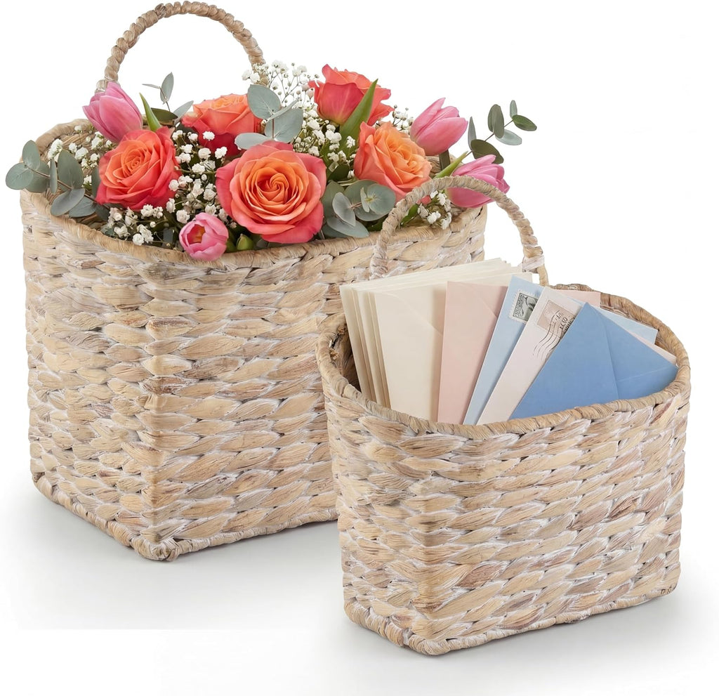 Set of 2 Wicker Hanging Baskets for Organizing