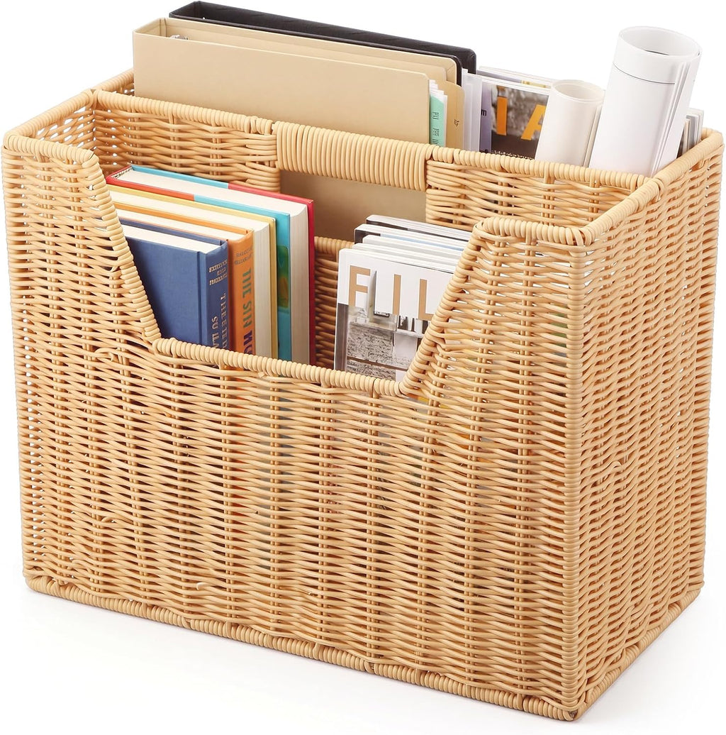 Divided Rattan Magazine Basket