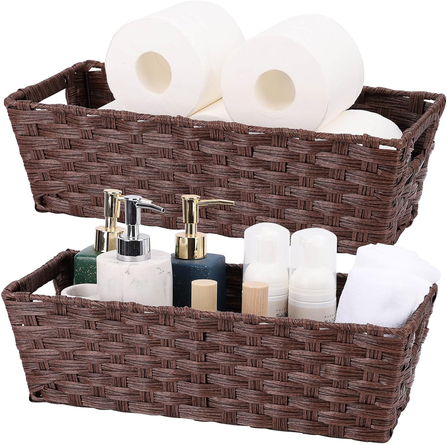 Large Waterproof Wicker Storage Baskets - Set of 2