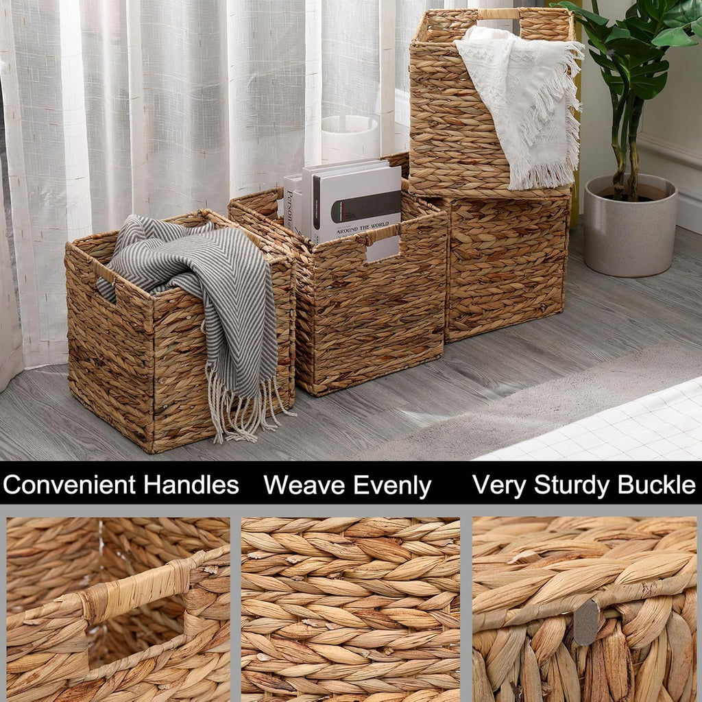 Foldable Water Hyacinth Storage Cubes - Set of 4