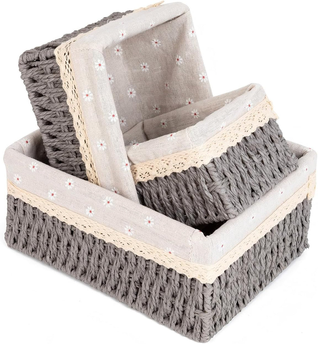 Lined Paper Rope Counter Baskets - Set of 3