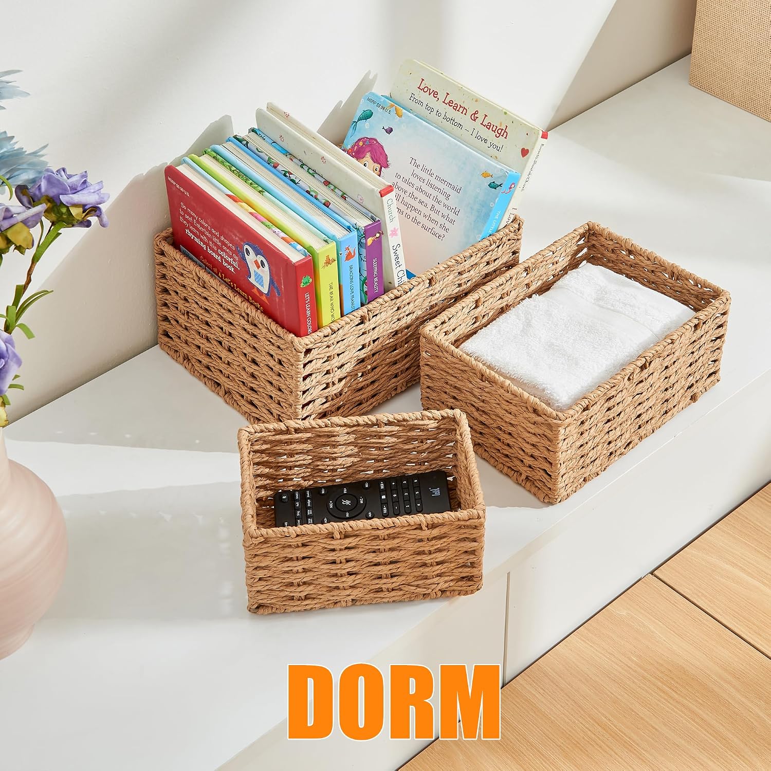 Natural Paper Rope Storage Baskets - Set of 3