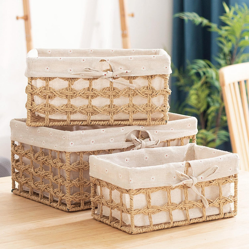 Lined Boho Wicker Baskets - Set of 2