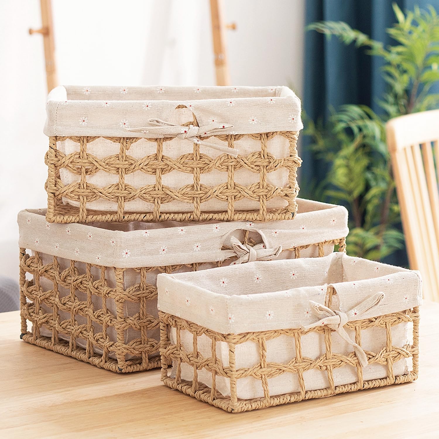 Lined Boho Wicker Baskets - Set of 2