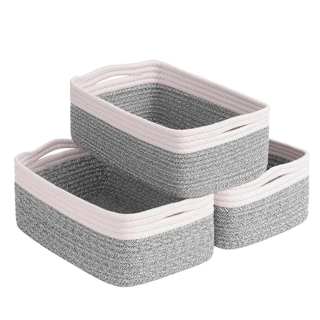 White & Brown Woven Storage Baskets - Set of 3