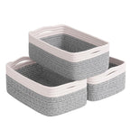 White & Brown Woven Storage Baskets - Set of 3