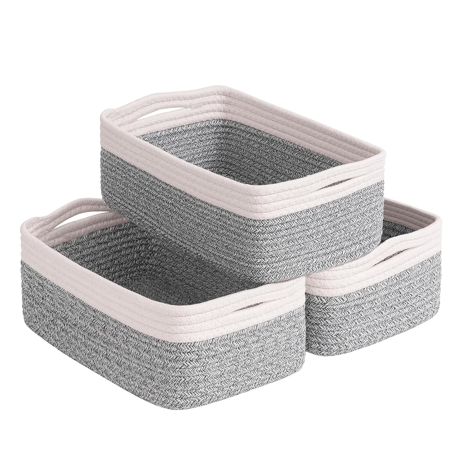 White & Brown Woven Storage Baskets - Set of 3
