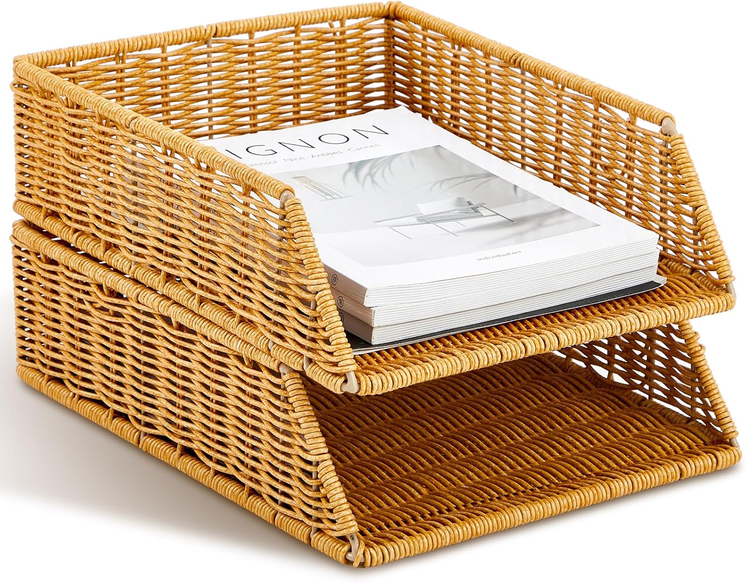 Woven A4 Desk Paper Trays - Set of 2
