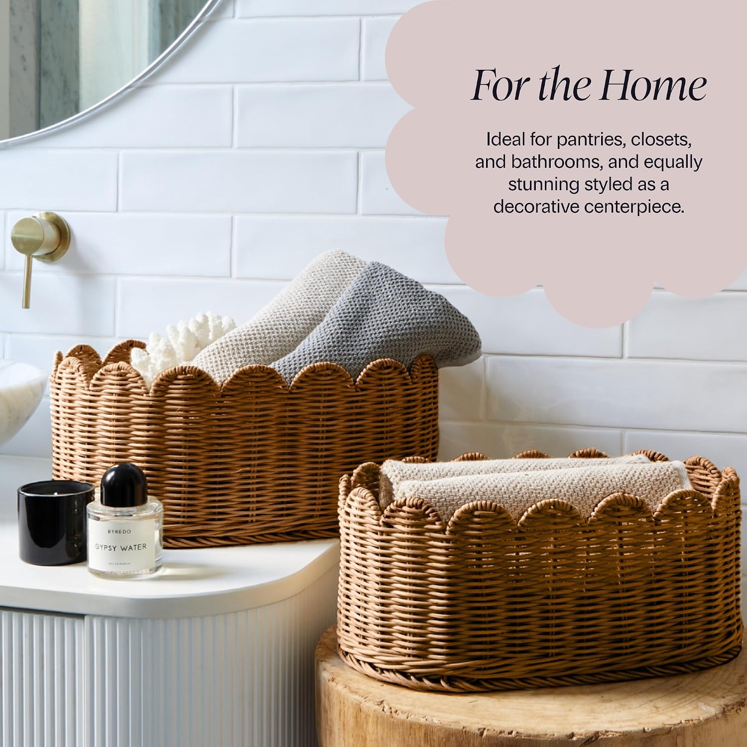 Mocha Scalloped Nursery Baskets - Set of 2