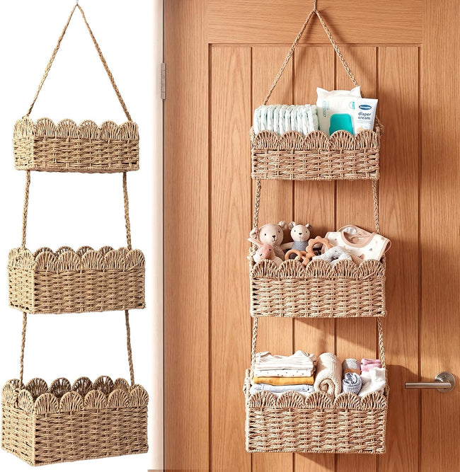 Cesta colgante sobre la puerta Cestas decorativas colgantes para guarder�a de 3 niveles grandes Hover Image