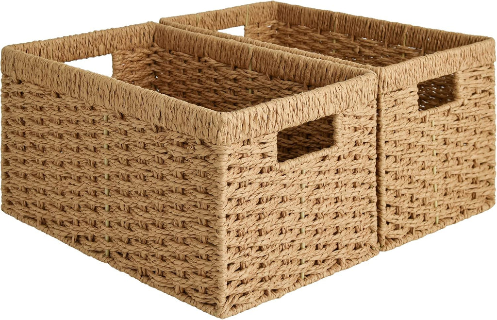 Natural Water Hyacinth Shelf Baskets - Set of 2
