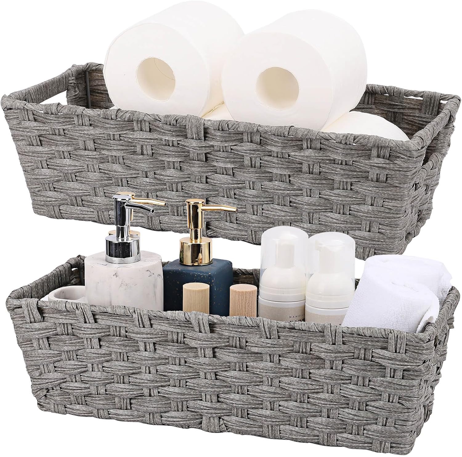 Large Waterproof Wicker Storage Baskets - Set of 2