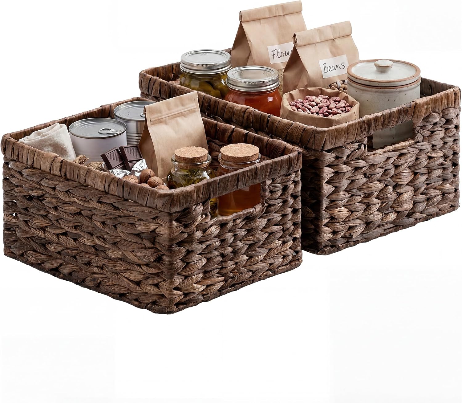 Natural Water Hyacinth Shelf Baskets - Set of 2