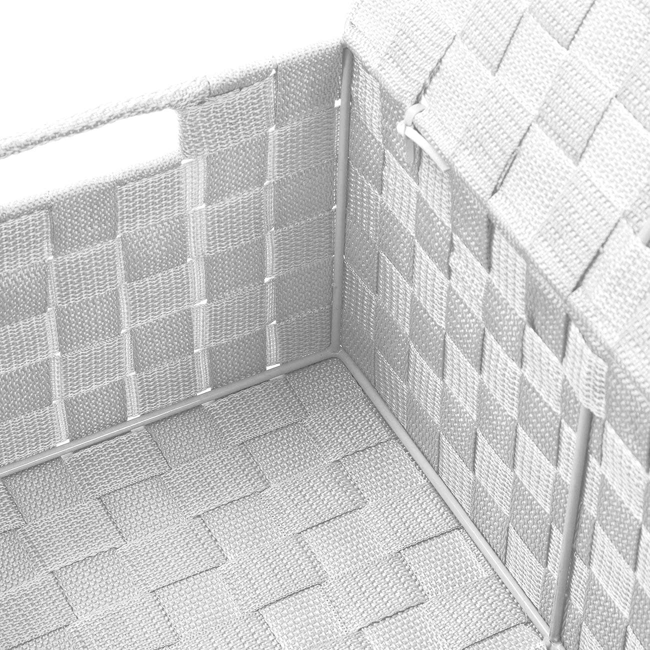 White Wicker Storage Baskets with Lids - Set of 3