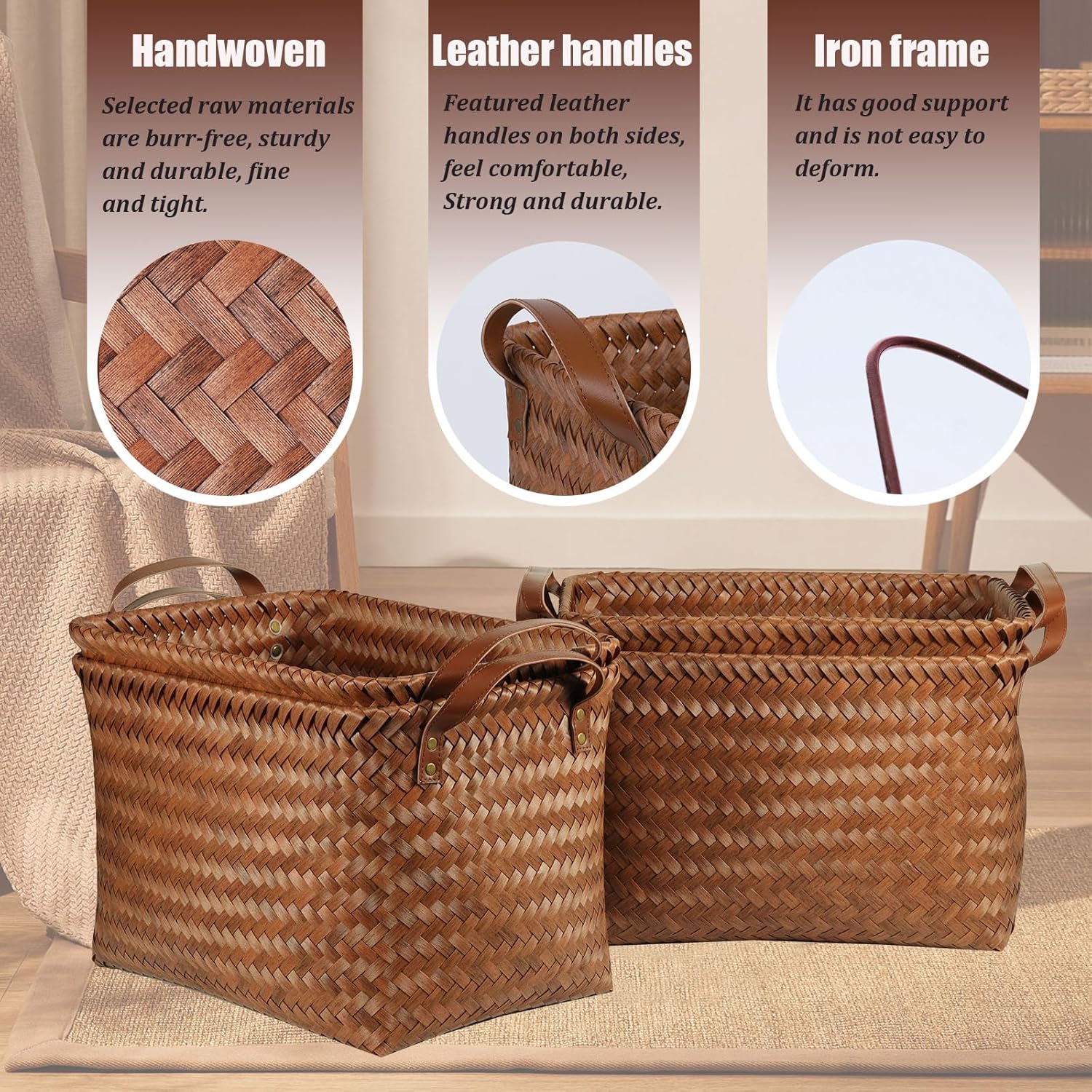 Large Handwoven Laundry Baskets - Set of 4