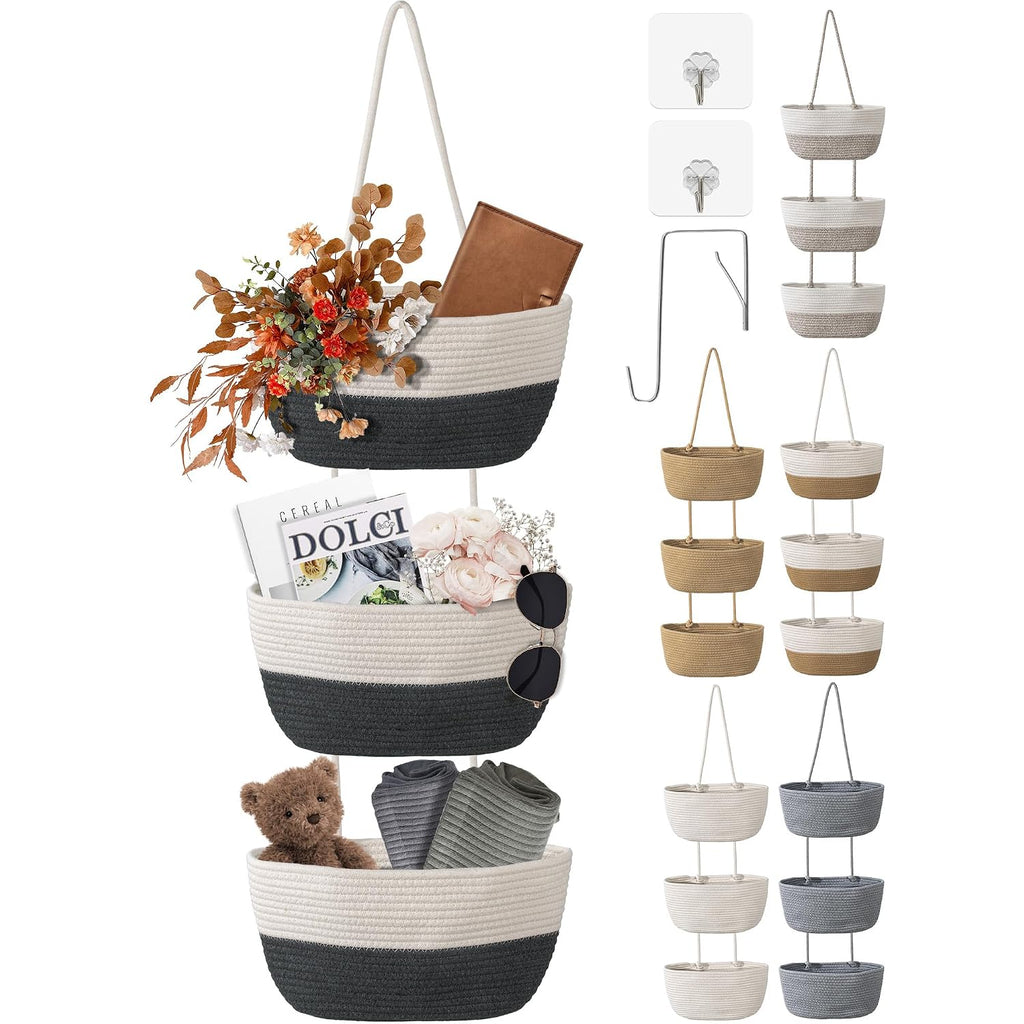 Three-Tier Wall-Mounted Woven Basket