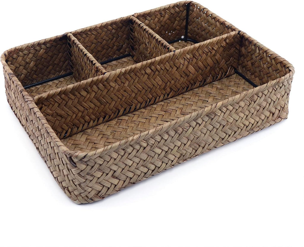 Four-Section Seagrass Tea & Sugar Organizer