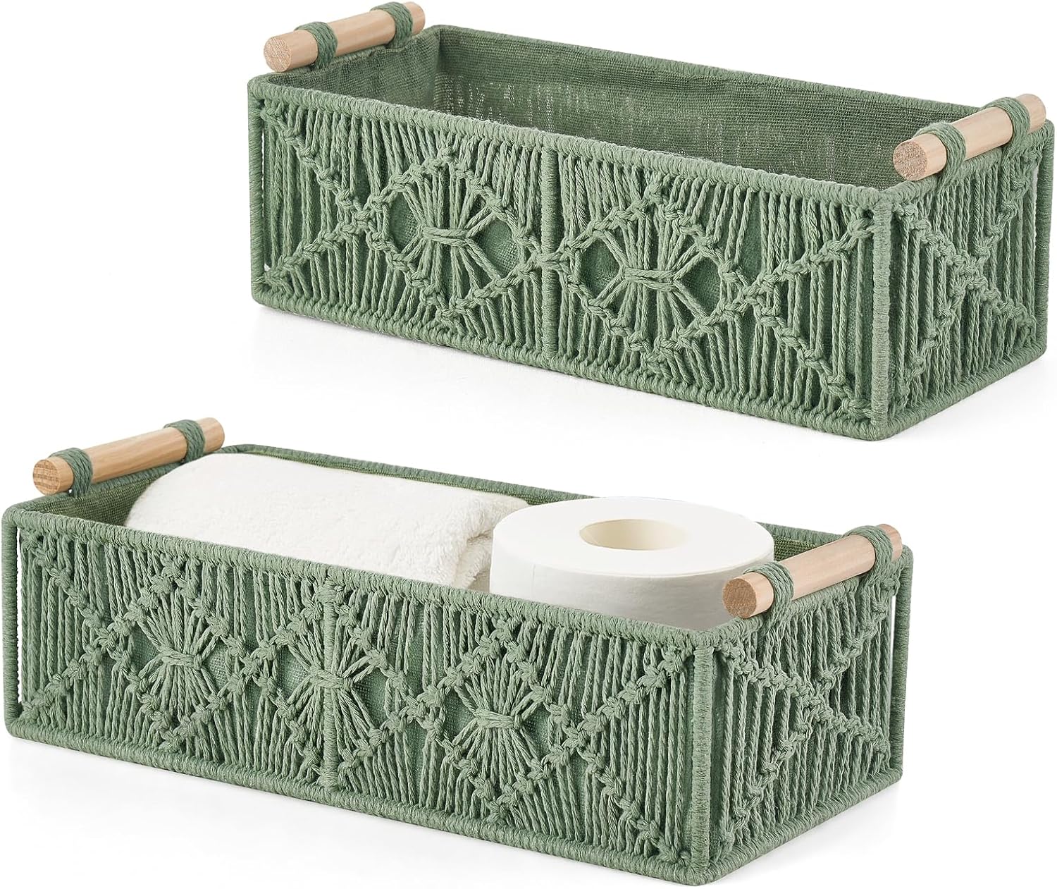 Ivory Boho Macrame Storage Baskets - Set of 2