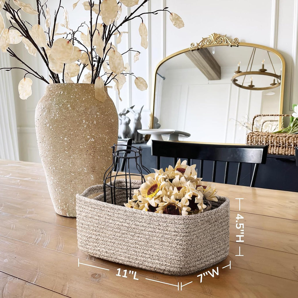 White & Brown Woven Storage Baskets - Set of 3