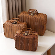 Wicker Storage Suitcase with Handle – Rattan Organizer Box with Lid & Clasp for Cosmetics, Accessories & Home Storage-cc-092405