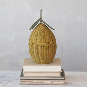Handwoven Rattan Egg Shaped Storage Basket with Lid-Cute Fruit Shape Organizer for Nursery, Kitchen and Living Room-cc-091807