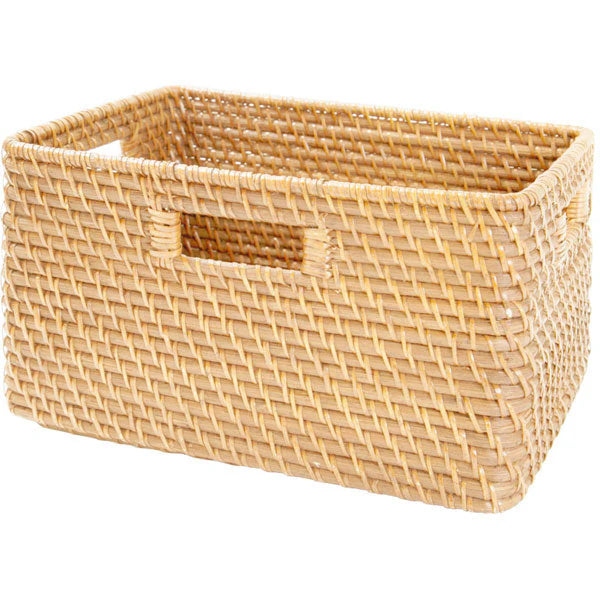 Hand-Woven Natural Rattan Storage Basket - Rectangular Decorative Woven