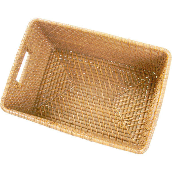 Hand-Woven Natural Rattan Storage Basket - Rectangular Decorative Woven
