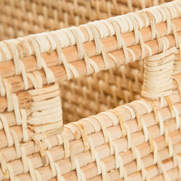 Hand-Woven Natural Rattan Storage Basket - Rectangular Decorative Woven