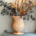 Natural Rattan Woven Vase for Dried Flowers, Decorative Wicker Flower Vase with Pedestal Base, Boho Farmhouse Home Decor-cc-091809
