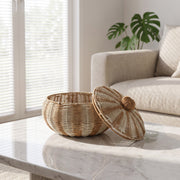 Large Woven Storage Basket with Lid – Two-Tone Decorative Laundry Hamper for Blankets, Toys & Home Organization-cc-092002