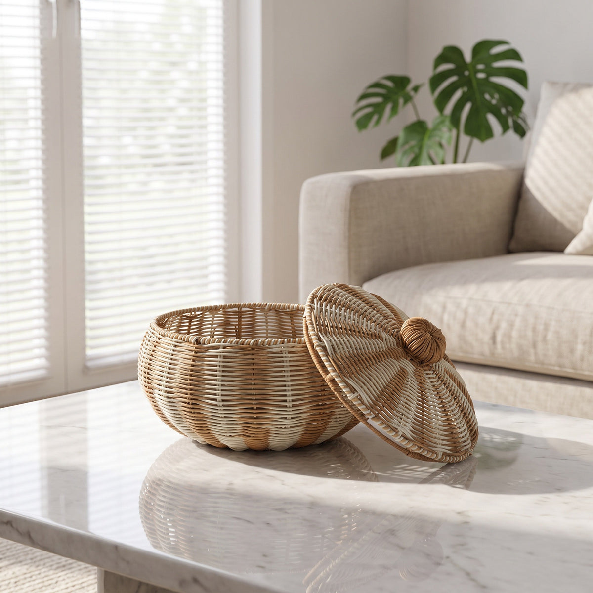 Large Woven Storage Basket with Lid – Two-Tone Decorative Laundry Hamper for Blankets, Toys & Home Organization-cc-092002