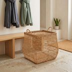 Large Woven Storage Basket with Handles, Decorative Laundry Hamper for Blankets, Toys & Bedroom Organization-cc-091813