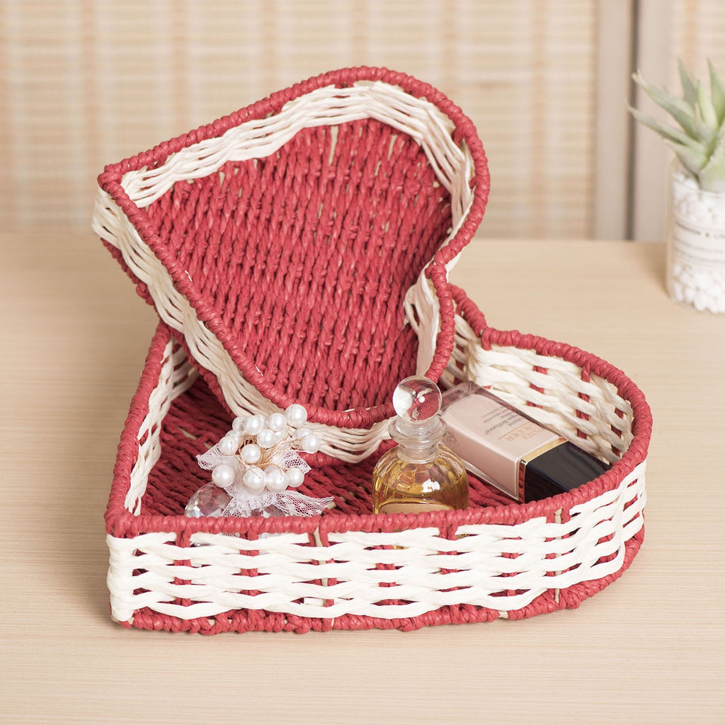 Heart-Shaped Woven Storage Basket Set – Decorative Tray for Jewelry, Gifts & Home Organization-091614-cc