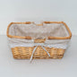 Handwoven Wicker Storage Basket with Floral Liner & Lace Trim, Rectangular Woven Organizer Basket with Foldable Handles for Home Decor -ZENG-091604