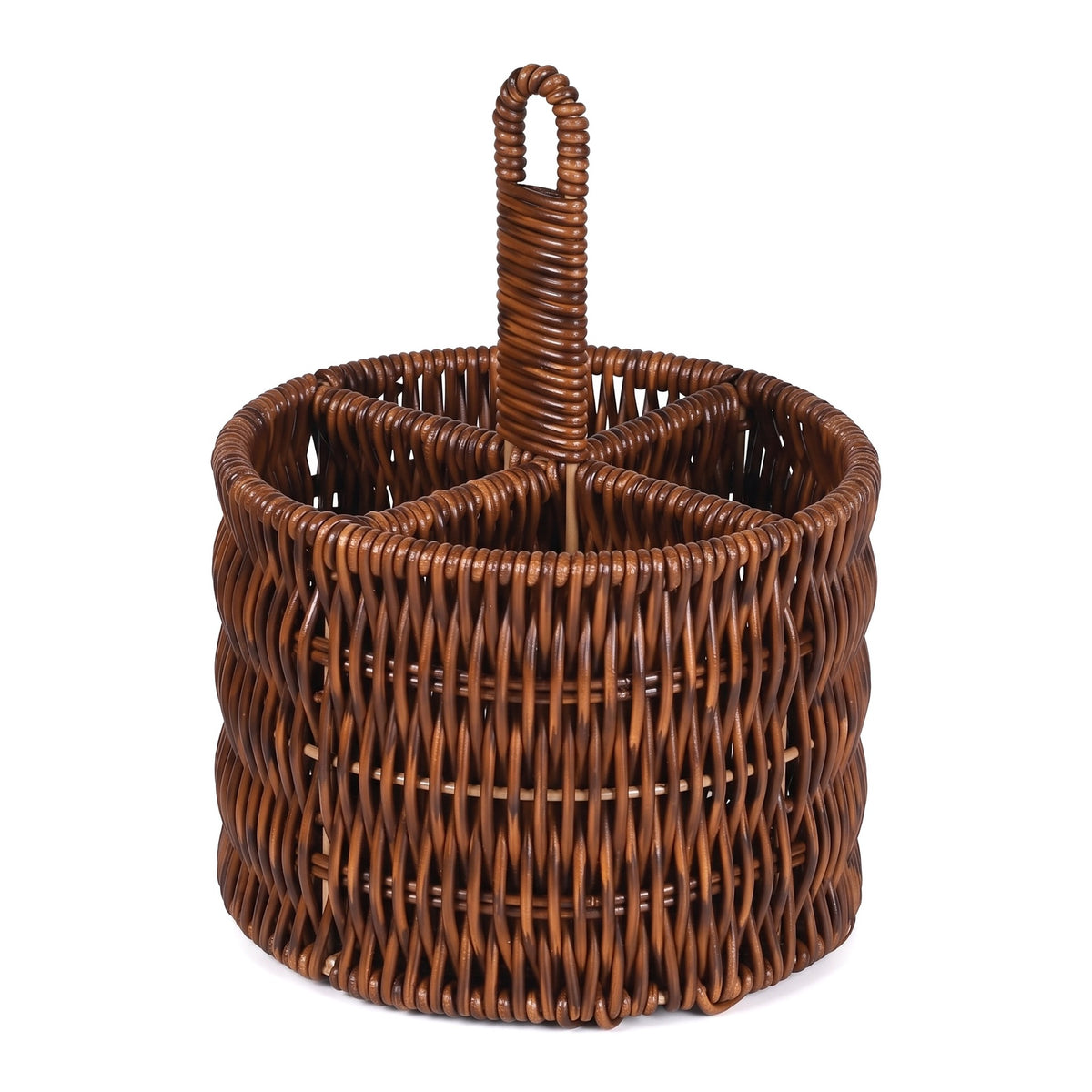 Wicker Cutlery Caddy with Handle, Handwoven Rattan Utensil Holder for Kitchen Counter, Organizer for Forks, Spoons & Knives -ZENG-091707