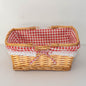 Handwoven Wicker Storage Basket with Floral Liner & Lace Trim, Rectangular Woven Organizer Basket with Foldable Handles for Home Decor -ZENG-091604