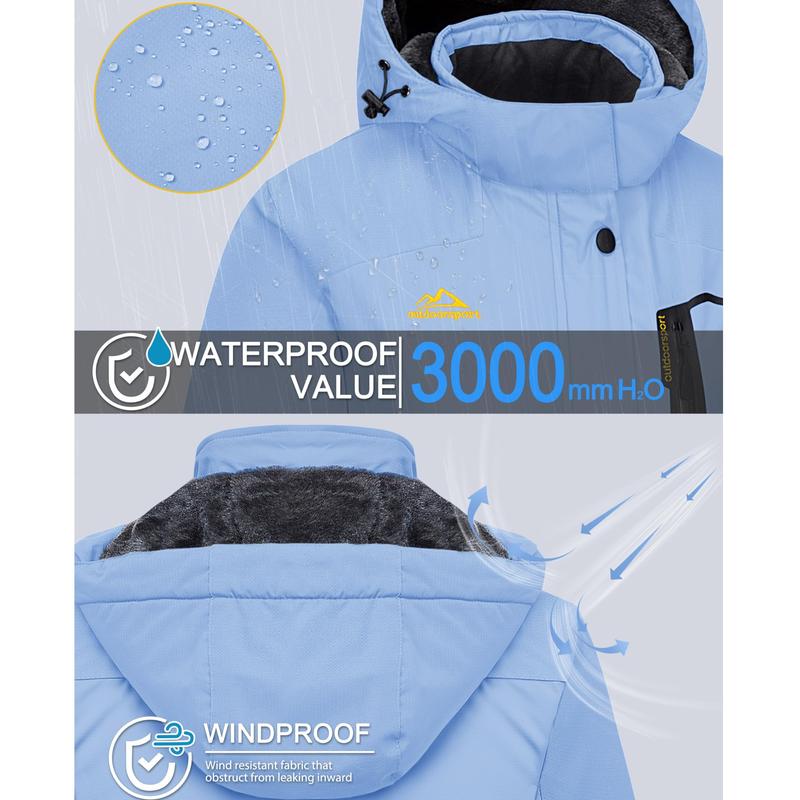 Women's Waterproof Ski Jacket Hooded Fleece Lined Warm Winter Jacket Snow Coat Mountain Windproof Rain Windbreaker FallFreshness Outdoorfun