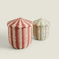 Woven Storage Basket with Lid – Decorative Striped Toy Hamper for Nursery, Bedroom & Living Room-091626-cc